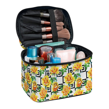 Yellow Watercolor Rose Print Travel Makeup Bag