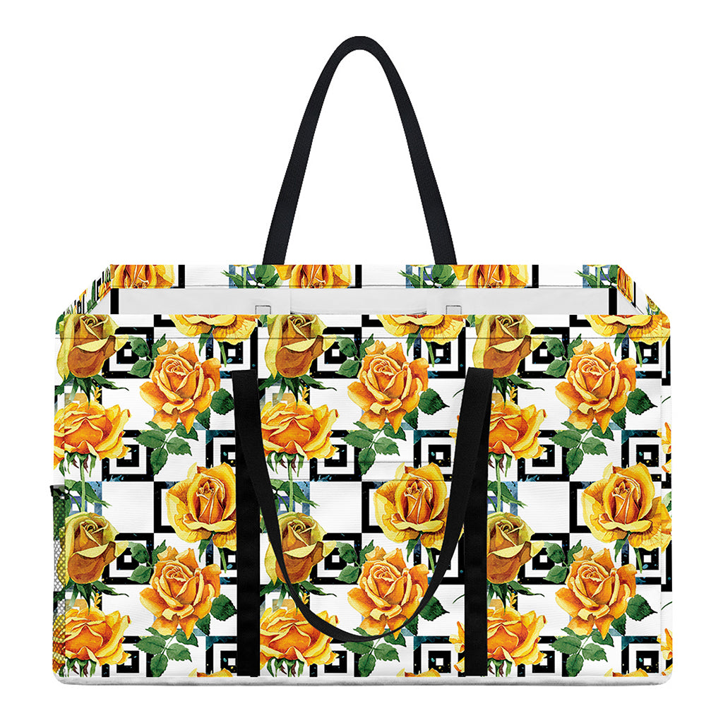 Yellow Watercolor Rose Print Utility Tote Bag