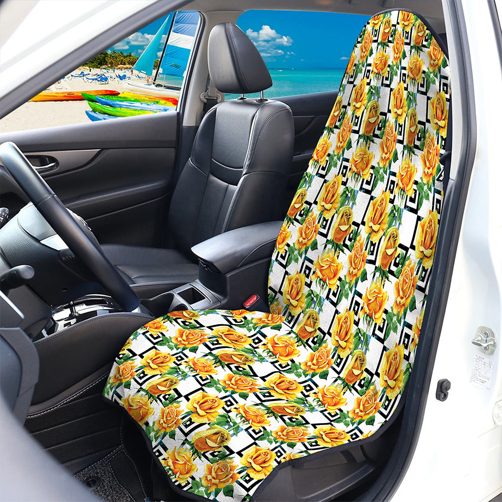Yellow Watercolor Rose Print Waterproof Car Seat Cover