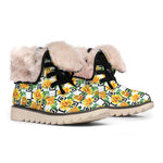 Yellow Watercolor Rose Print Winter Boots