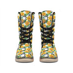 Yellow Watercolor Rose Print Winter Boots