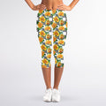 Yellow Watercolor Rose Print Women's Capri Leggings