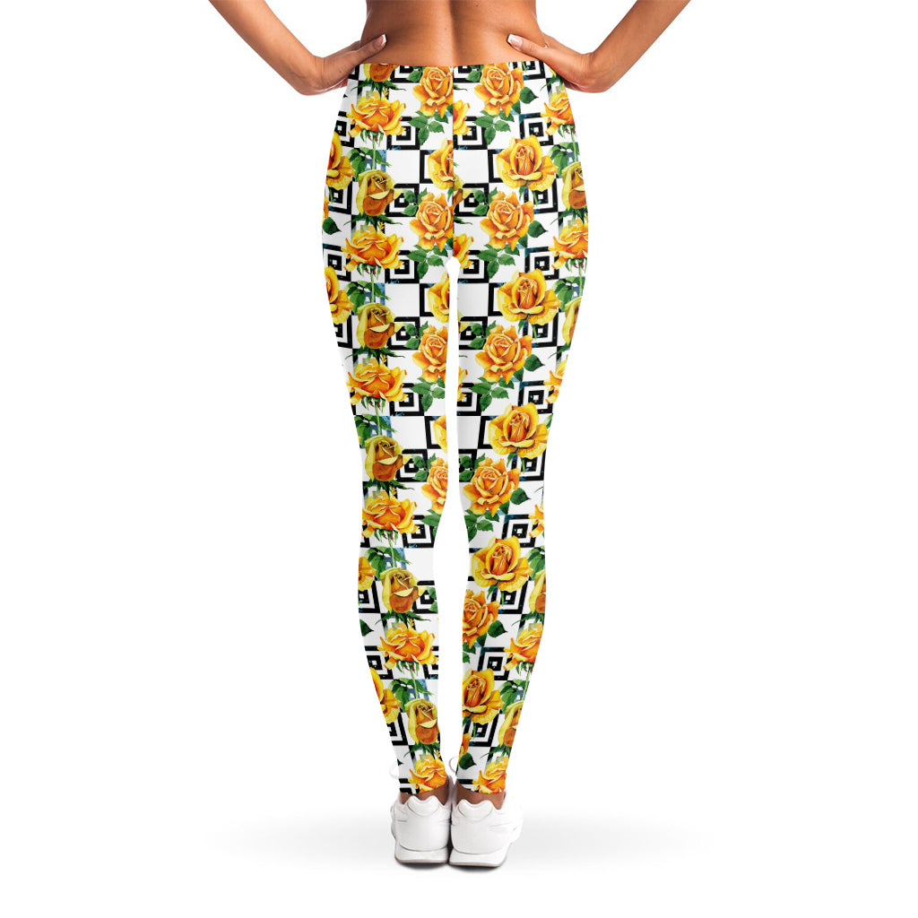 Yellow Watercolor Rose Print Women's Leggings