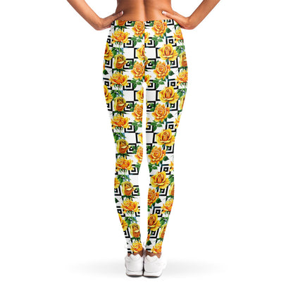 Yellow Watercolor Rose Print Women's Leggings