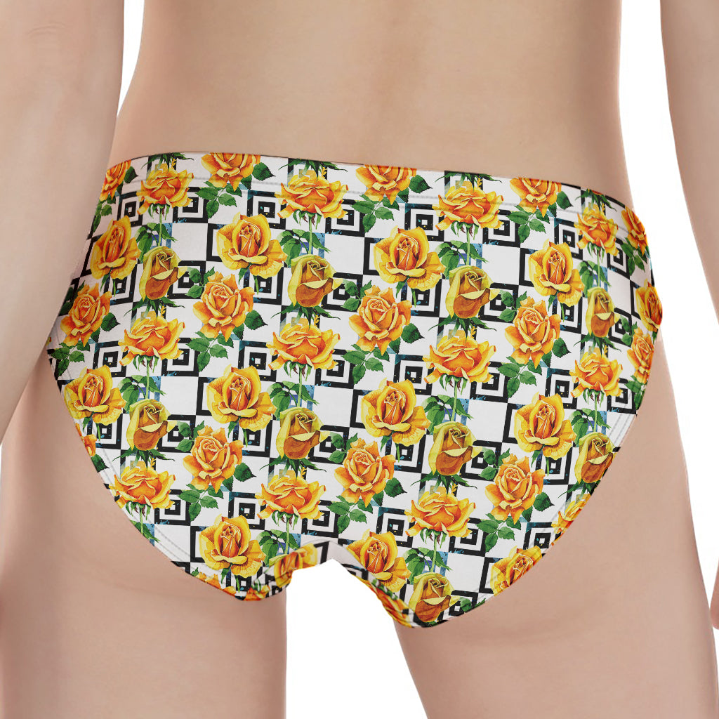 Yellow Watercolor Rose Print Women's Panties