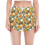 Yellow Watercolor Rose Print Women's Split Running Shorts