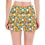 Yellow Watercolor Rose Print Women's Split Running Shorts