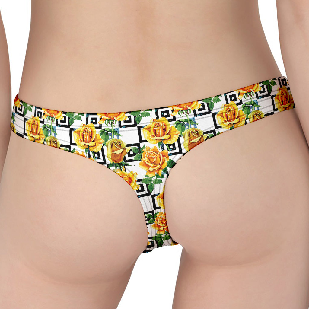 Yellow Watercolor Rose Print Women's Thong