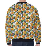 Yellow Watercolor Rose Print Zip Sleeve Bomber Jacket