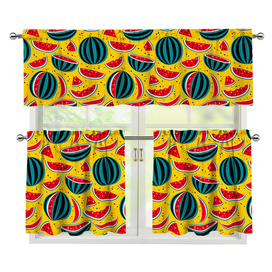 Yellow Watermelon Pieces Pattern Print 3 Piece Kitchen Curtains