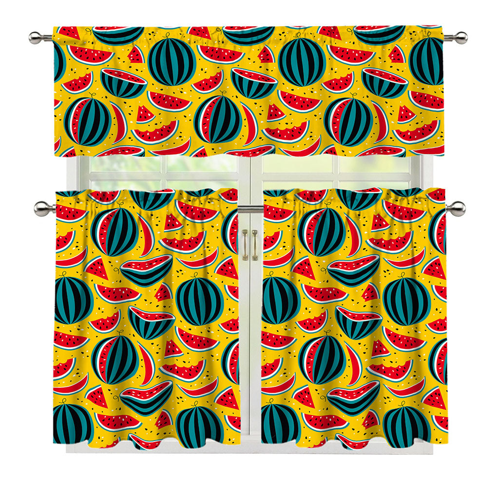 Yellow Watermelon Pieces Pattern Print 3 Piece Kitchen Curtains