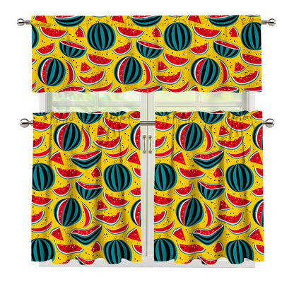 Yellow Watermelon Pieces Pattern Print 3 Piece Kitchen Curtains
