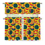 Yellow Watermelon Pieces Pattern Print 3 Piece Kitchen Curtains
