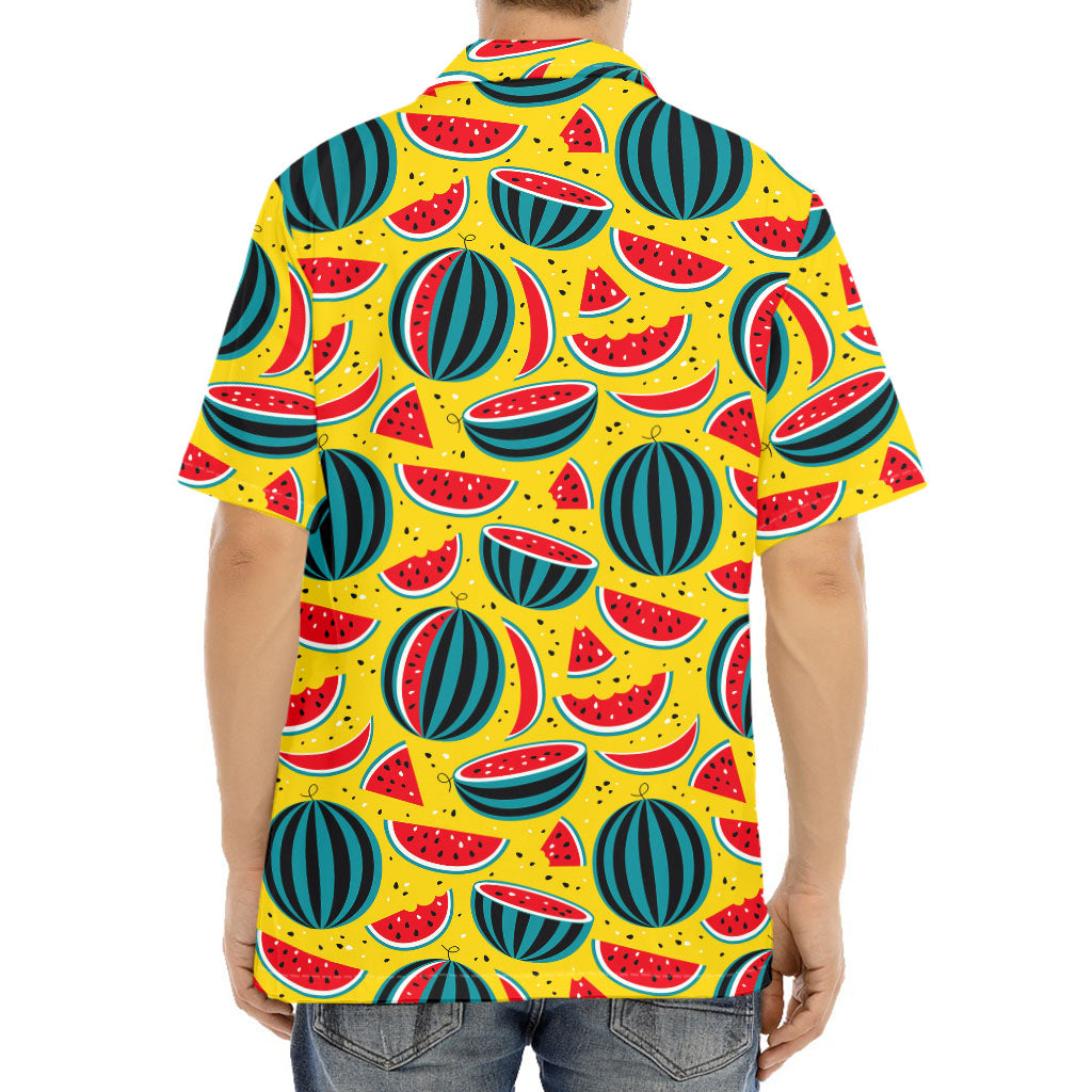 Yellow Watermelon Pieces Pattern Print Aloha Shirt