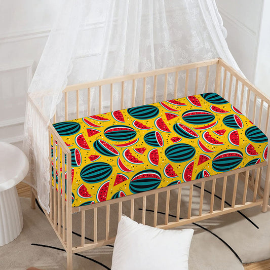 Yellow Watermelon Pieces Pattern Print Baby Crib Sheet