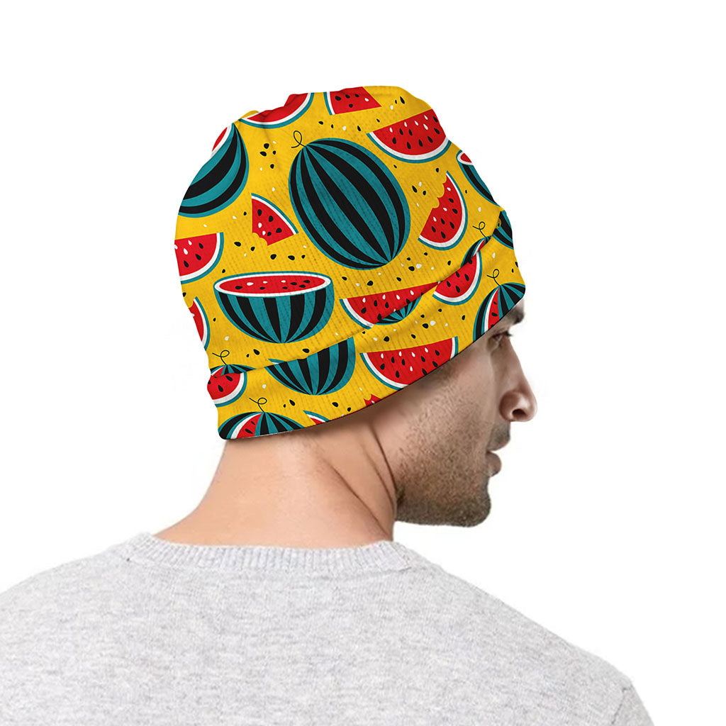 Yellow Watermelon Pieces Pattern Print Beanie