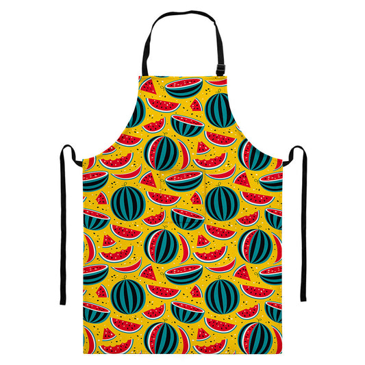 Yellow Watermelon Pieces Pattern Print Bib Apron With Pocket