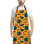 Yellow Watermelon Pieces Pattern Print Bib Apron With Pocket