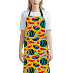Yellow Watermelon Pieces Pattern Print Bib Apron With Pocket