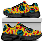 Yellow Watermelon Pieces Pattern Print Black Chunky Shoes