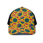 Yellow Watermelon Pieces Pattern Print Black Mesh Trucker Cap