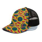 Yellow Watermelon Pieces Pattern Print Black Mesh Trucker Cap