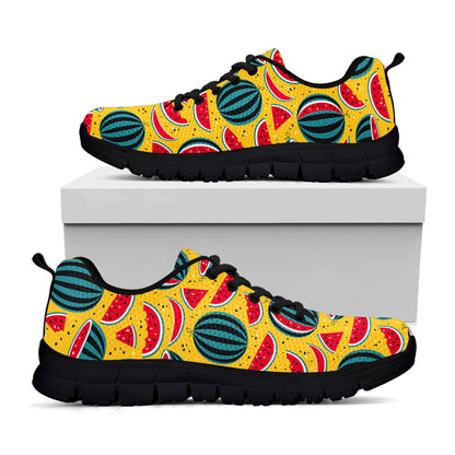 Yellow Watermelon Pieces Pattern Print Black Running Shoes