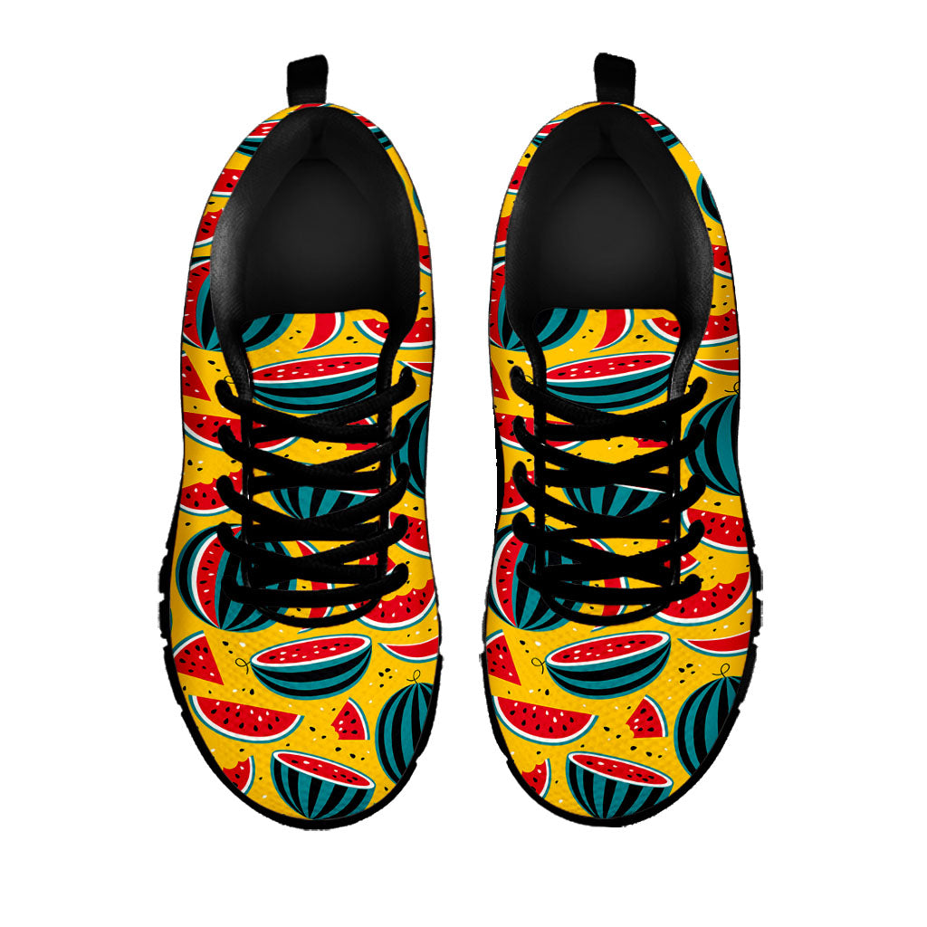 Yellow Watermelon Pieces Pattern Print Black Running Shoes