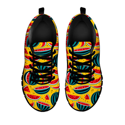 Yellow Watermelon Pieces Pattern Print Black Running Shoes