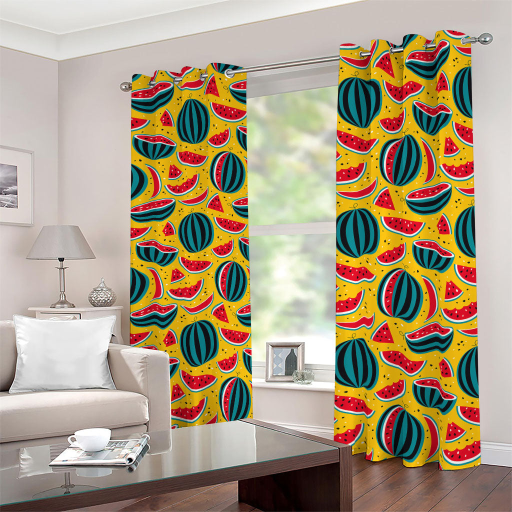 Yellow Watermelon Pieces Pattern Print Blackout Grommet Curtains