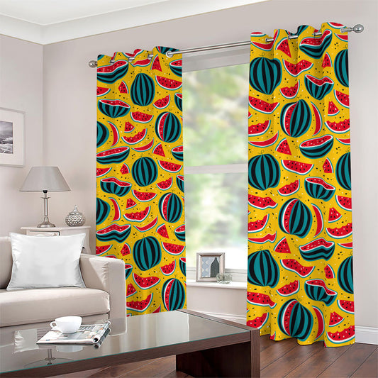 Yellow Watermelon Pieces Pattern Print Blackout Grommet Curtains