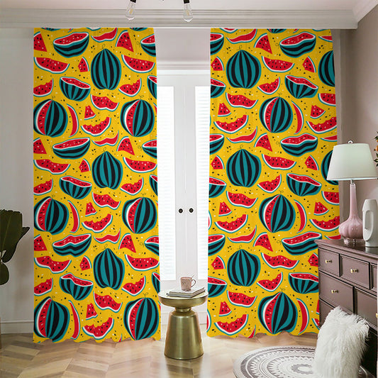 Yellow Watermelon Pieces Pattern Print Blackout Pencil Pleat Curtains