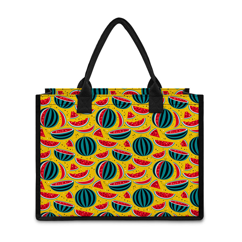 Yellow Watermelon Pieces Pattern Print Canvas Tote Bag