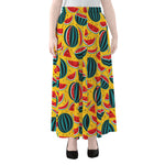 Yellow Watermelon Pieces Pattern Print Chiffon Maxi Skirt