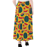 Yellow Watermelon Pieces Pattern Print Chiffon Maxi Skirt
