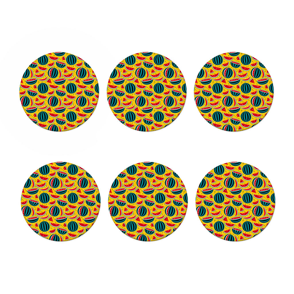 Yellow Watermelon Pieces Pattern Print Coaster Set