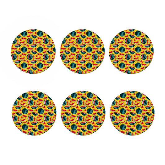 Yellow Watermelon Pieces Pattern Print Coaster Set