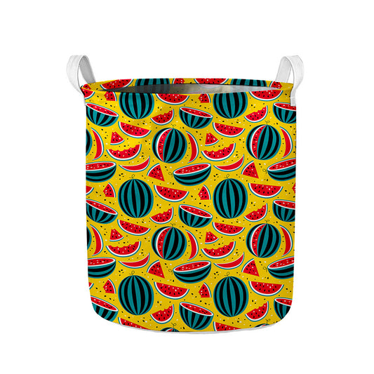 Yellow Watermelon Pieces Pattern Print Collapsible Laundry Basket