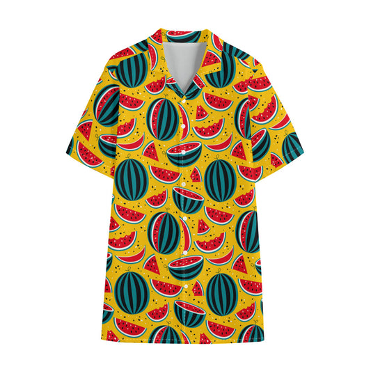 Yellow Watermelon Pieces Pattern Print Cotton Hawaiian Shirt