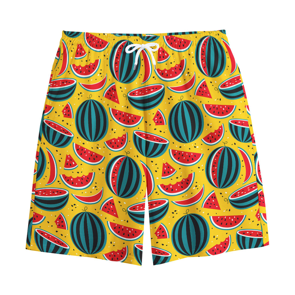 Yellow Watermelon Pieces Pattern Print Cotton Shorts