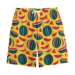 Yellow Watermelon Pieces Pattern Print Cotton Shorts