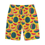 Yellow Watermelon Pieces Pattern Print Cotton Shorts