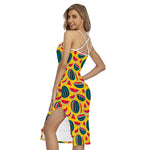 Yellow Watermelon Pieces Pattern Print Cross Back Cami Dress