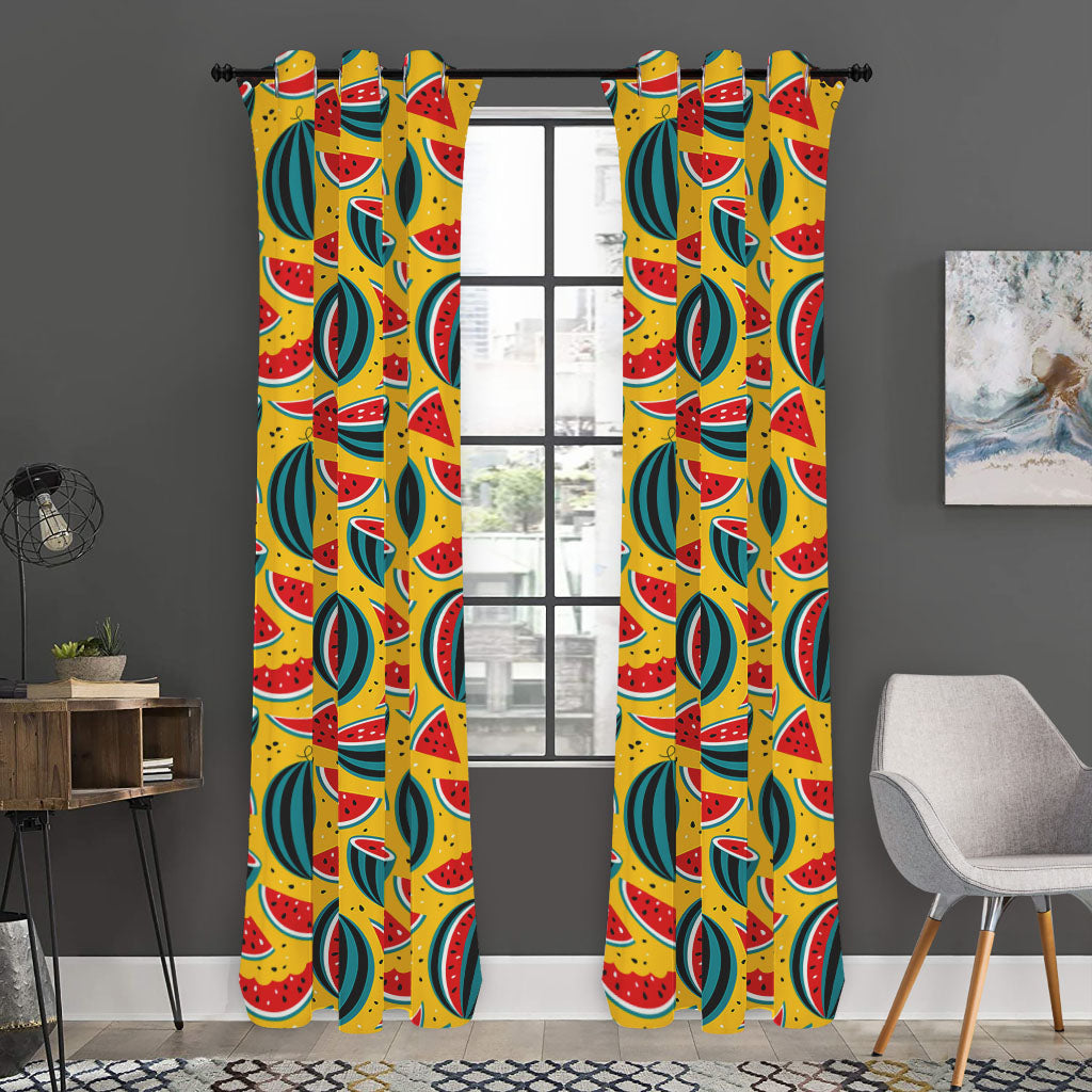 Yellow Watermelon Pieces Pattern Print Curtain