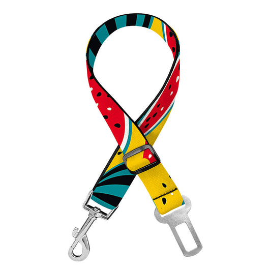 Yellow Watermelon Pieces Pattern Print Dog Seat Belt