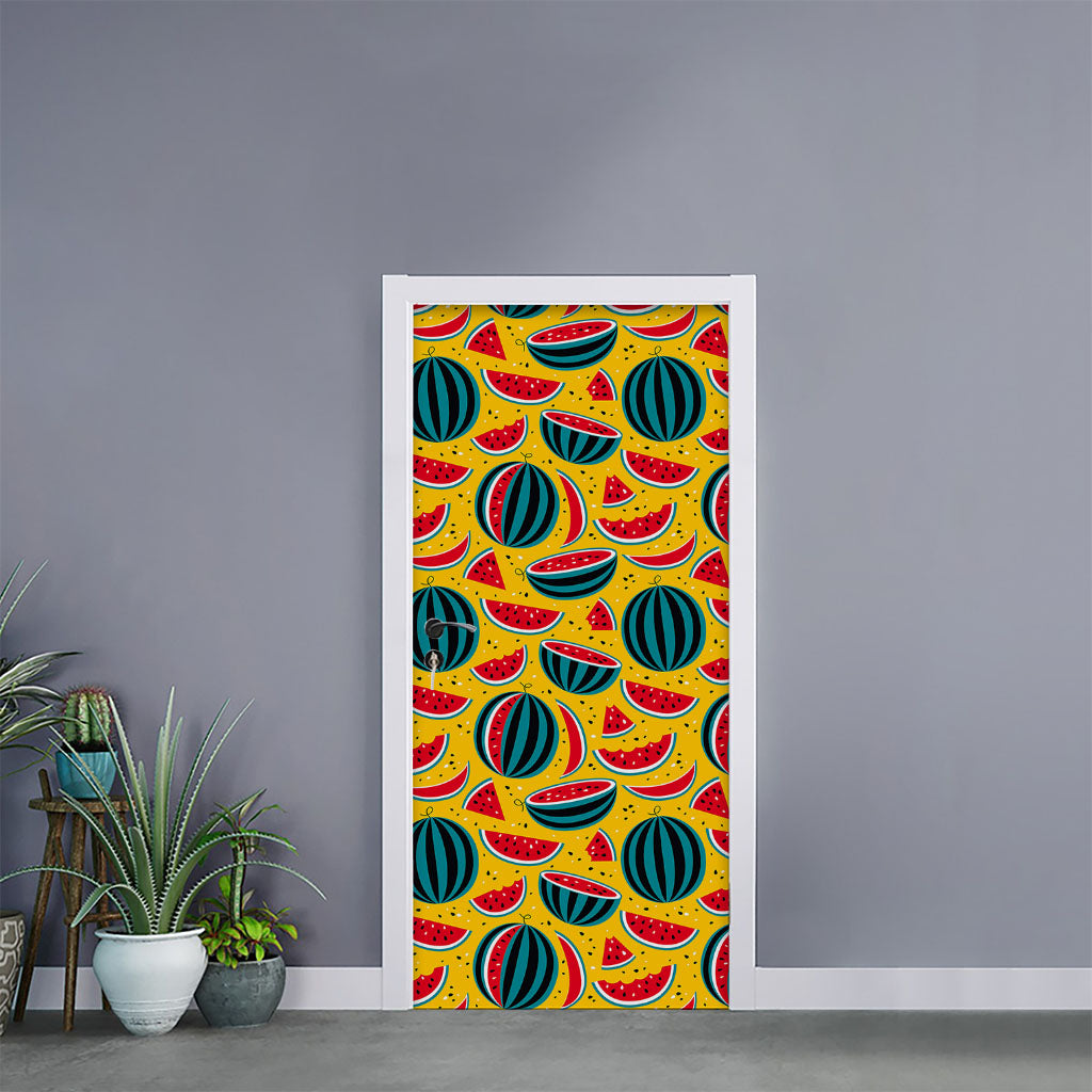 Yellow Watermelon Pieces Pattern Print Door Sticker