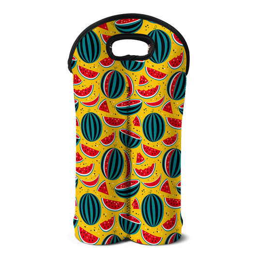 Yellow Watermelon Pieces Pattern Print Double Neoprene Wine Tote