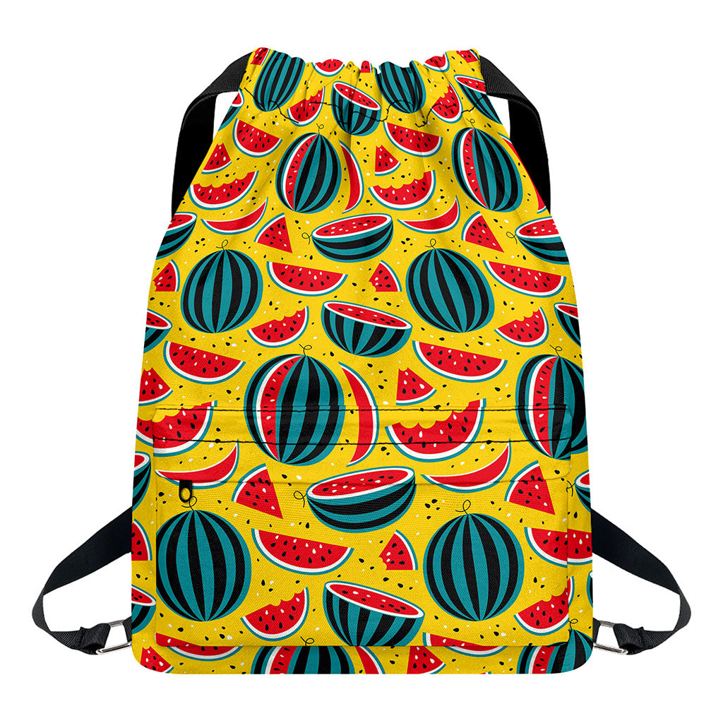 Yellow Watermelon Pieces Pattern Print Drawstring Backpack