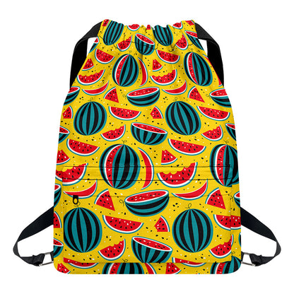 Yellow Watermelon Pieces Pattern Print Drawstring Backpack