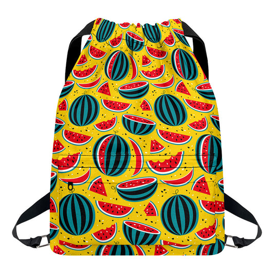 Yellow Watermelon Pieces Pattern Print Drawstring Backpack